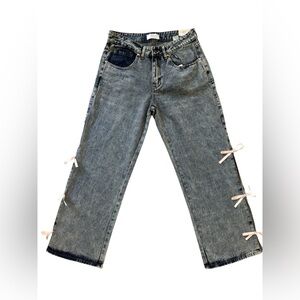 Rise Supply Co Wide Leg Acid Wash Jeans Pink Ribbon Bows Womens Size 9 NWT